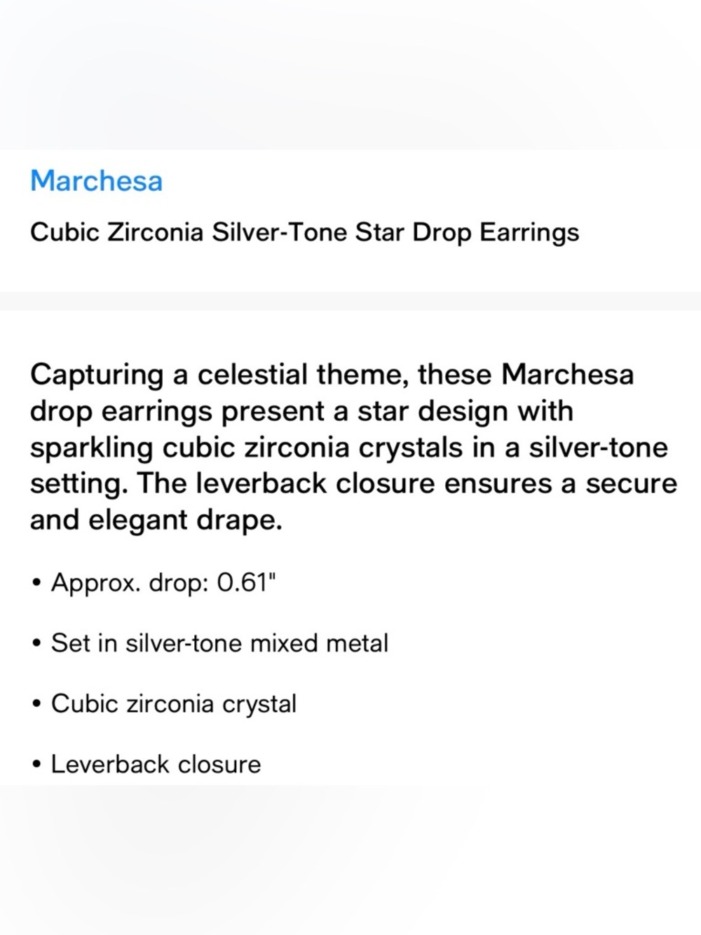 NWT! Marchesa Cubic Zirconia Silver-Tone Star Drop Earrings - Picture 6 of 7